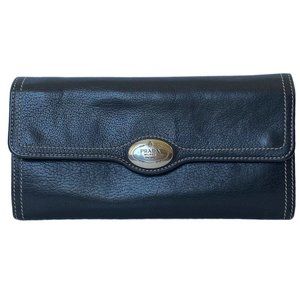 PRADA Vintage Bufalo Plaque Leather Wallet, 1M306, Nero